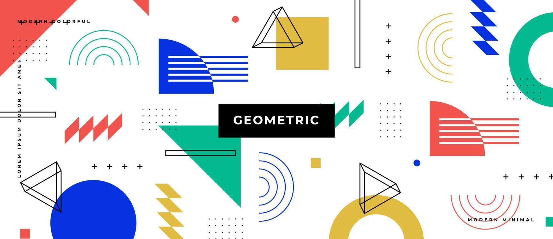 Abstract memphis geometric shapes on white background. Design elements in 80s memphis geometric style. Geometry banner in retro style. vector