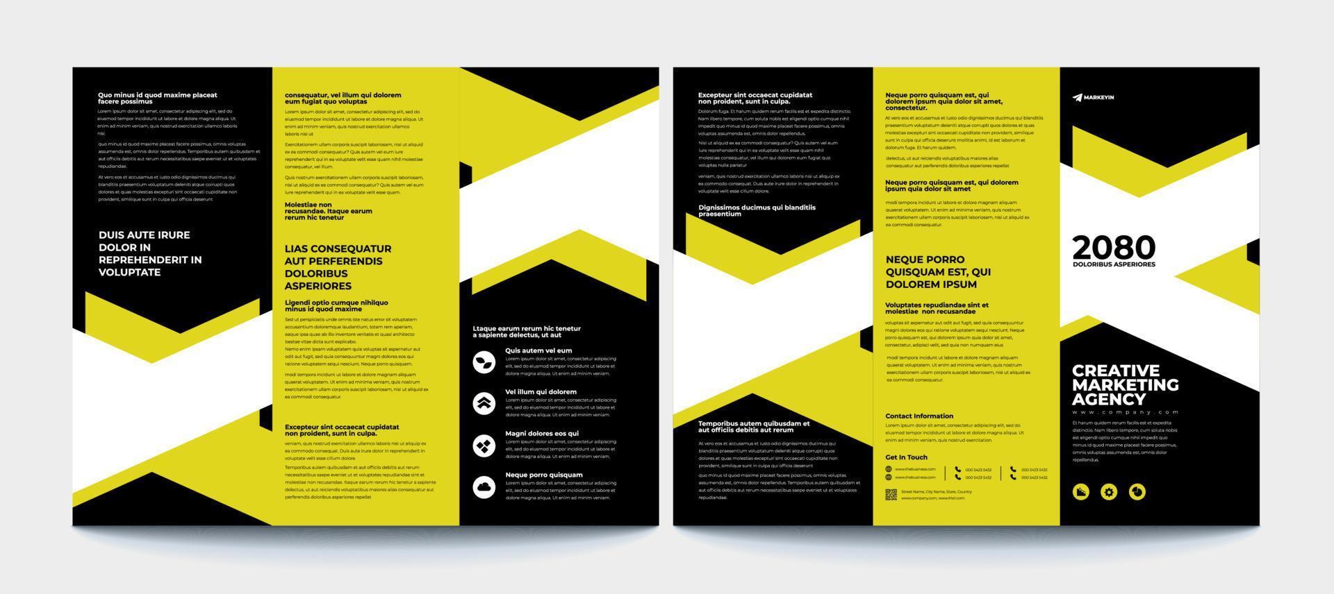 Trifold Brochure Vectors. Multipurpose template with cover, back and inside pages. Trendy minimalist flat geometric design. vector