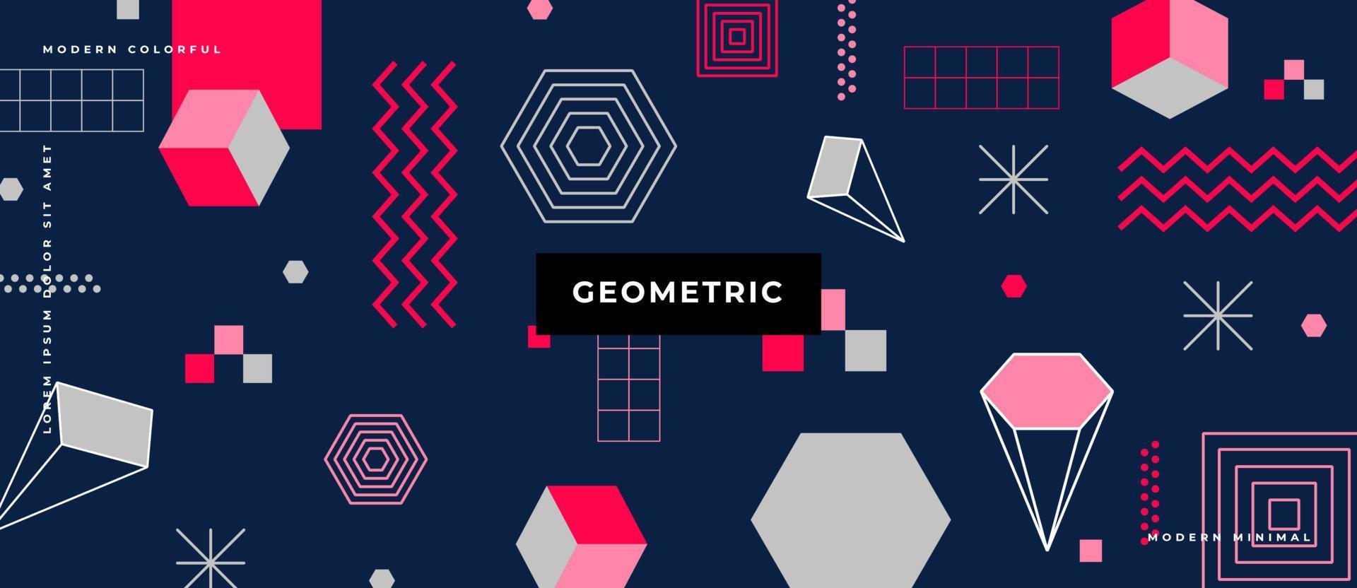 Memphis geometric background with abstract shapes. Graphic pattern, Funky abstract memphis pattern. Geometry banner in retro style. vector