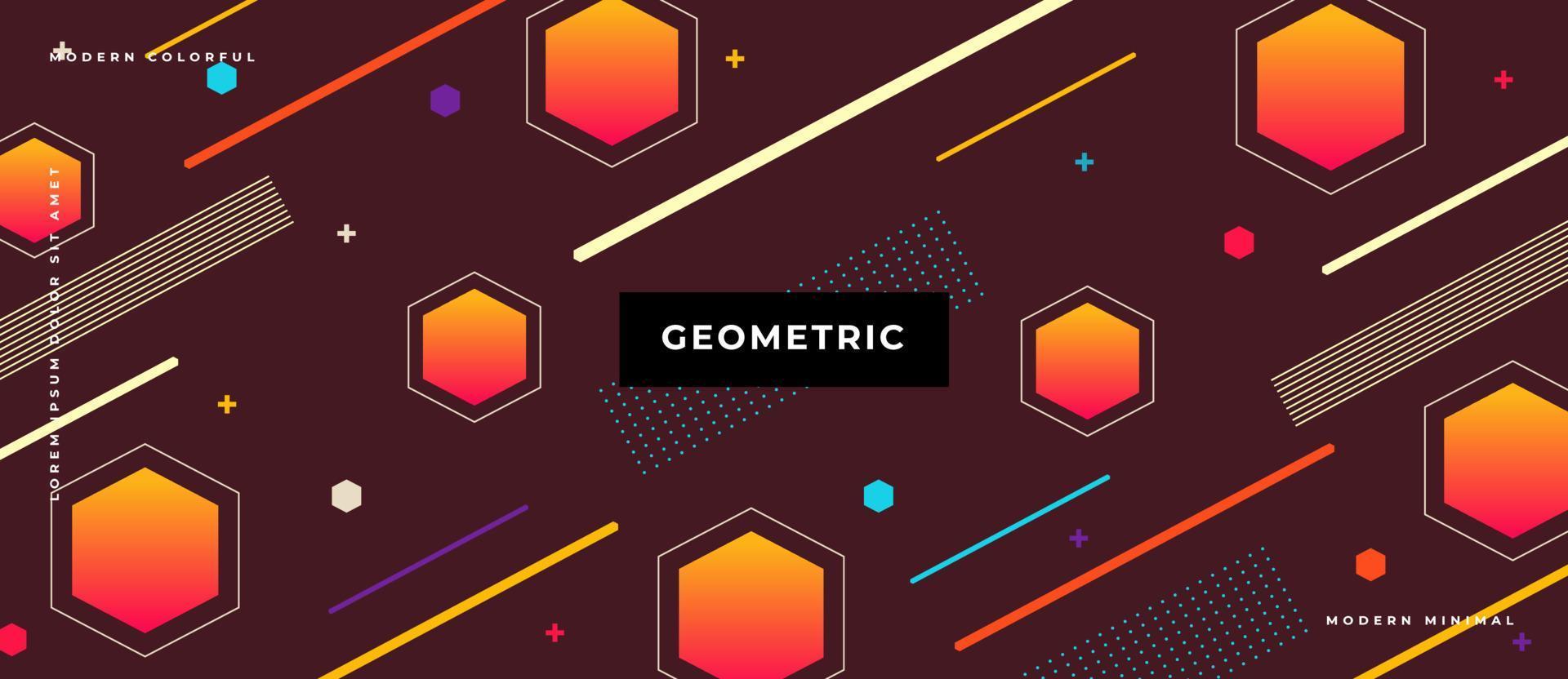 Memphis style geometric shapes, hexagon motion shapes dots, lines motion background. vector