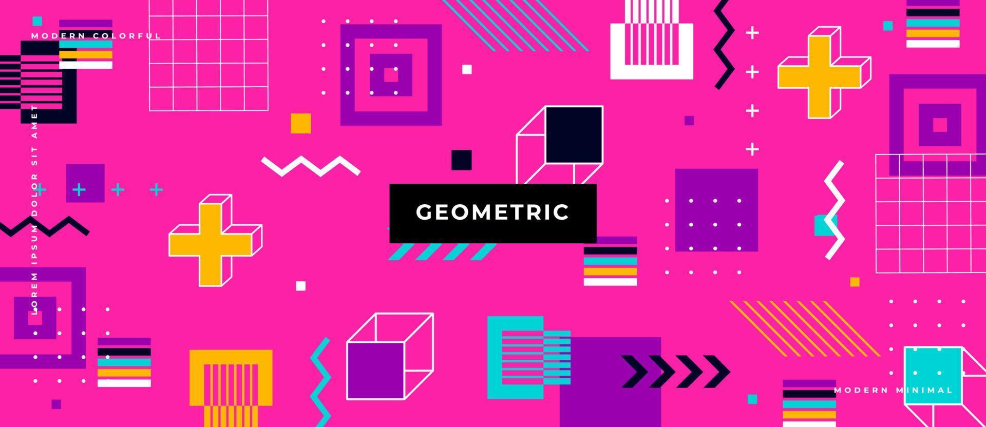 Hand-drawn 80s style geometric seamless pattern. Memphis style elements, line, dot, shape, square Colorful abstract background. vector