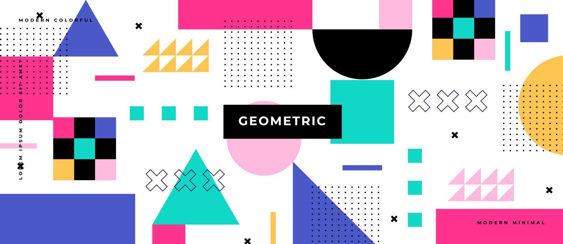 Colorful geometric background, memphis style, dots, lines vector illustration.