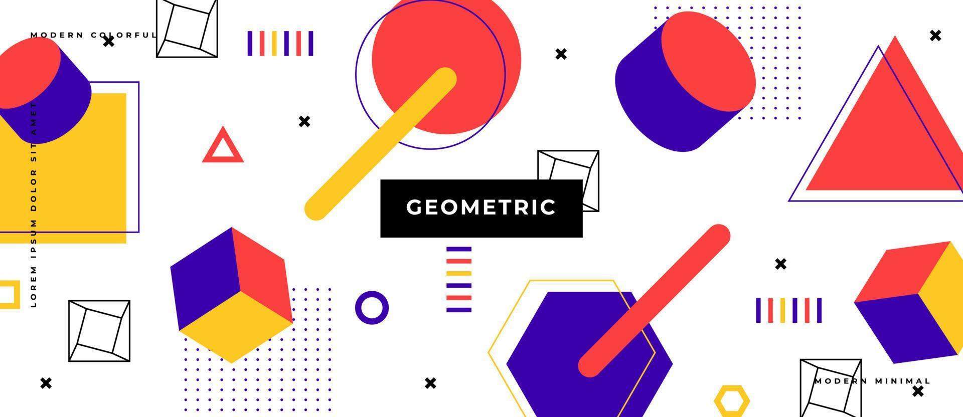 Geometric seamless pattern in 80s memphis style. Isometric geometric 3D shapes. Trendy retro background. vector