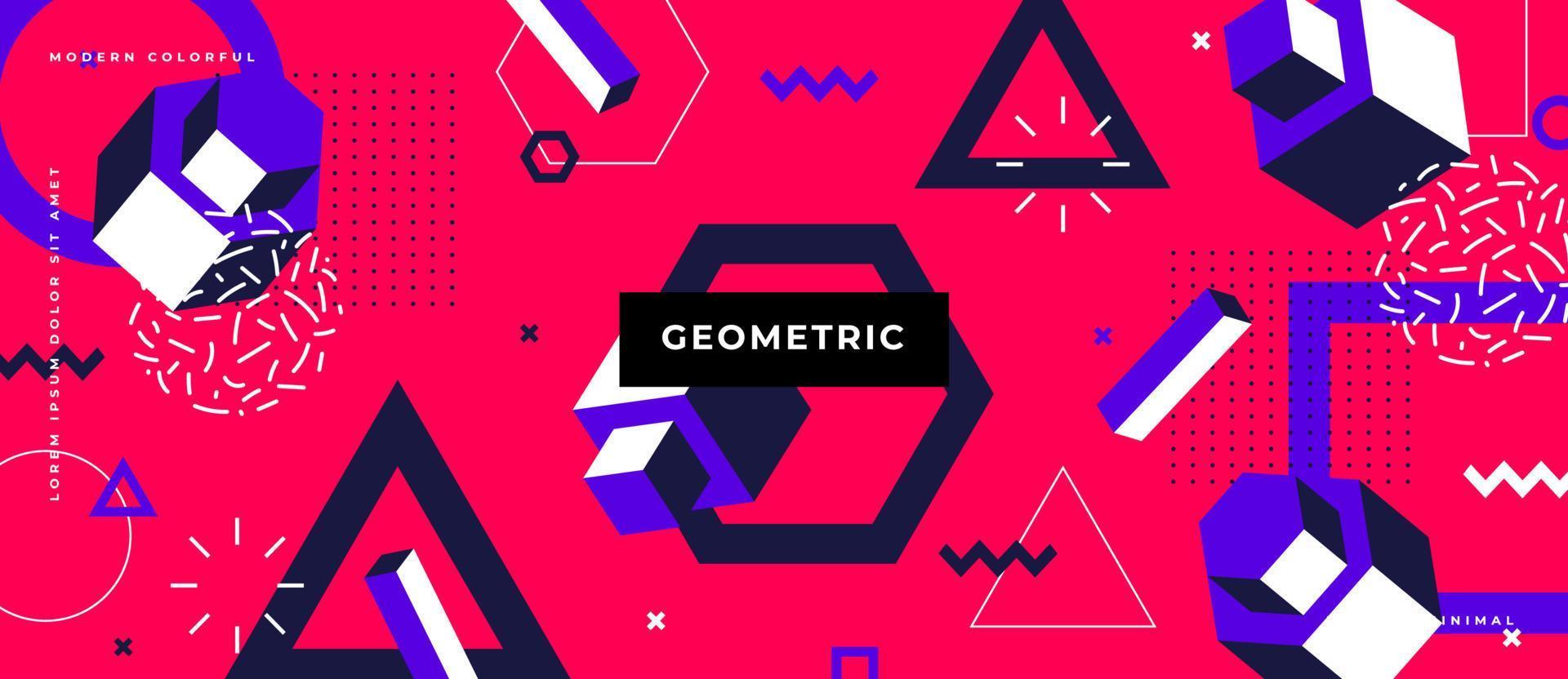 Geometric memphis seamless pattern in style of the 80s. Modern trendy background with 3d objects. vector