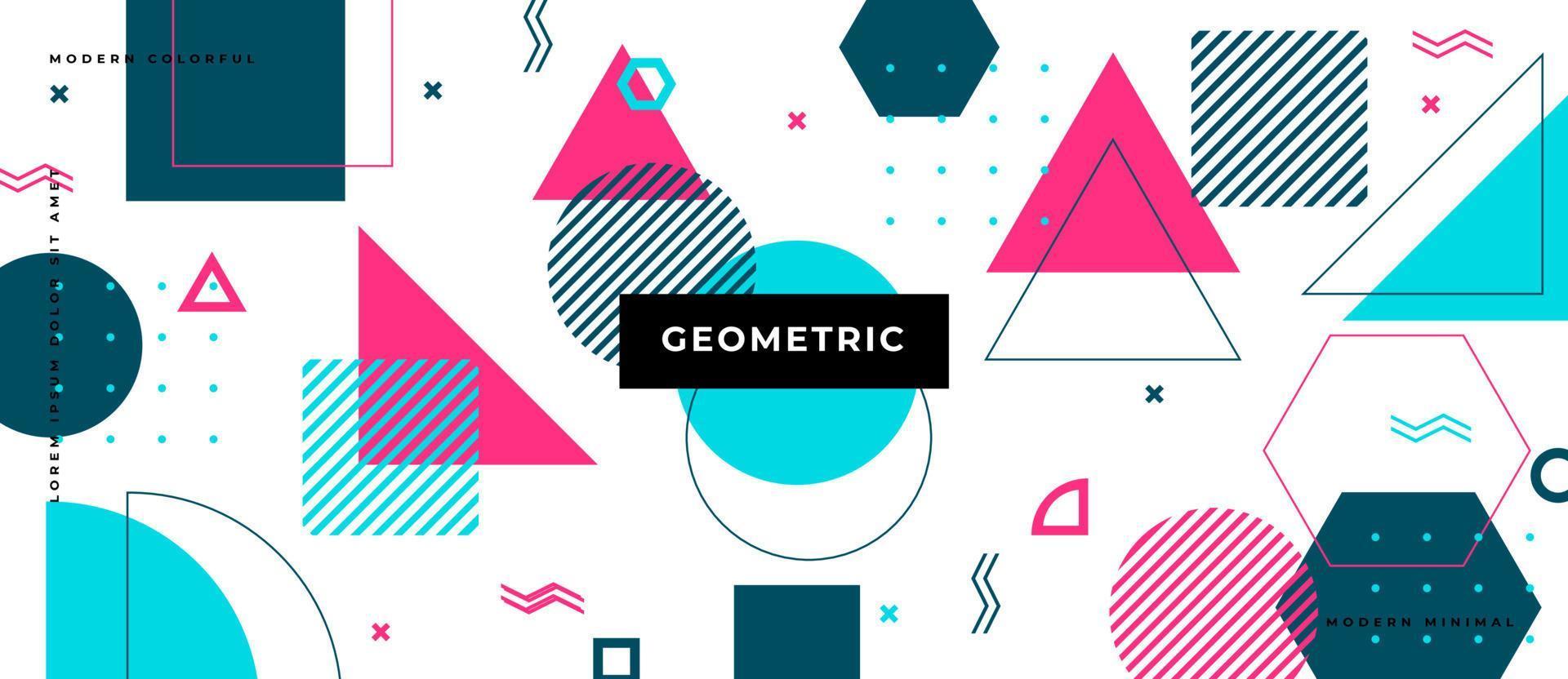 Memphis color abstract geometric shapes patterns. Simple geometric elements of triangle, line, circle in hipster fashion memphis style. vector