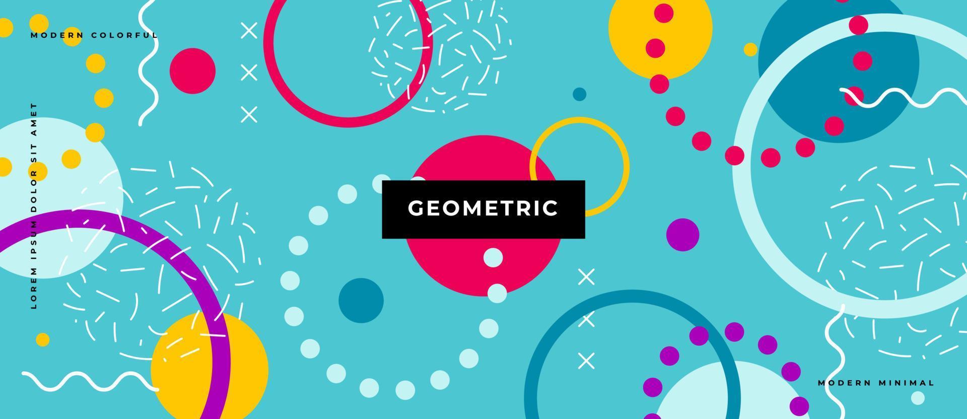 Abstract background with square circle line dot wave geometric textures, memphis style. vector