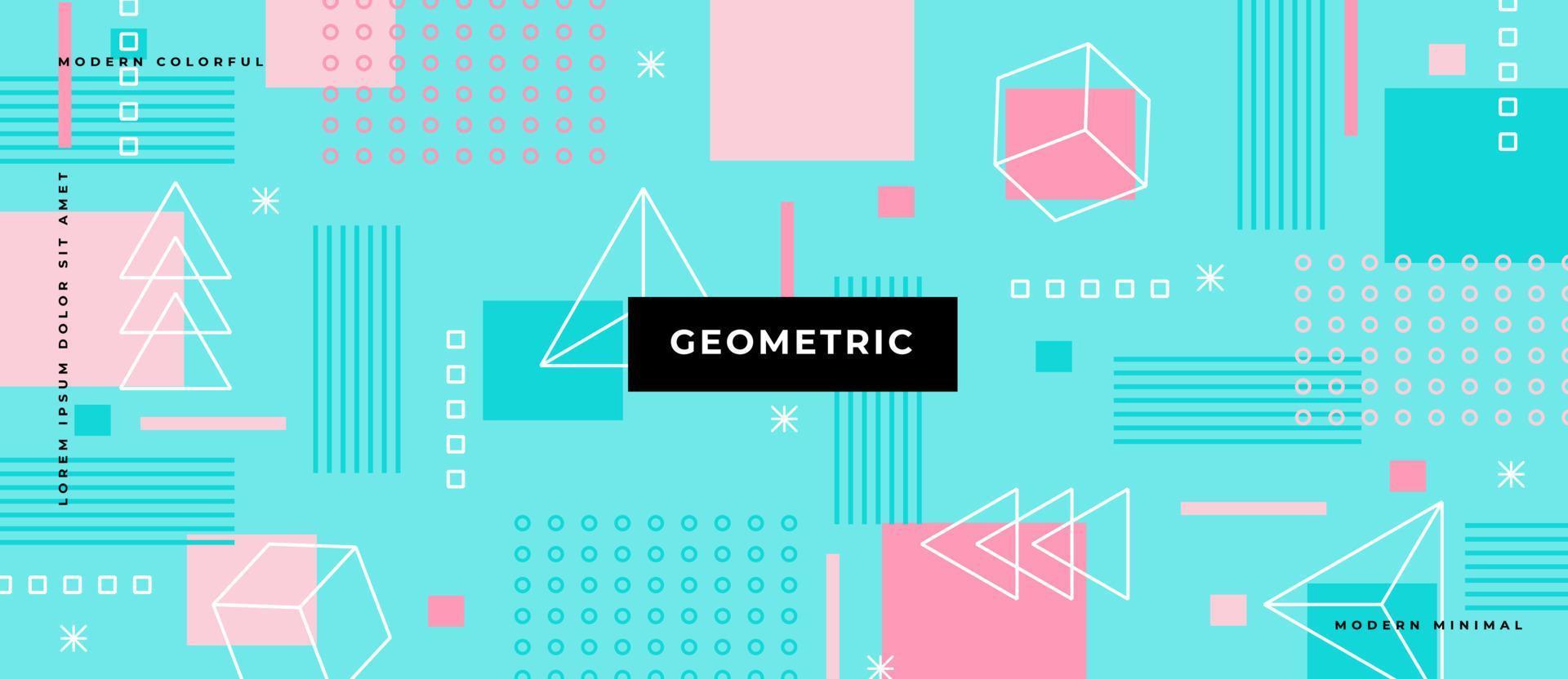 Pastel geometric seamless pattern background in Memphis style, triangle square, dot, line, moving object concept. vector