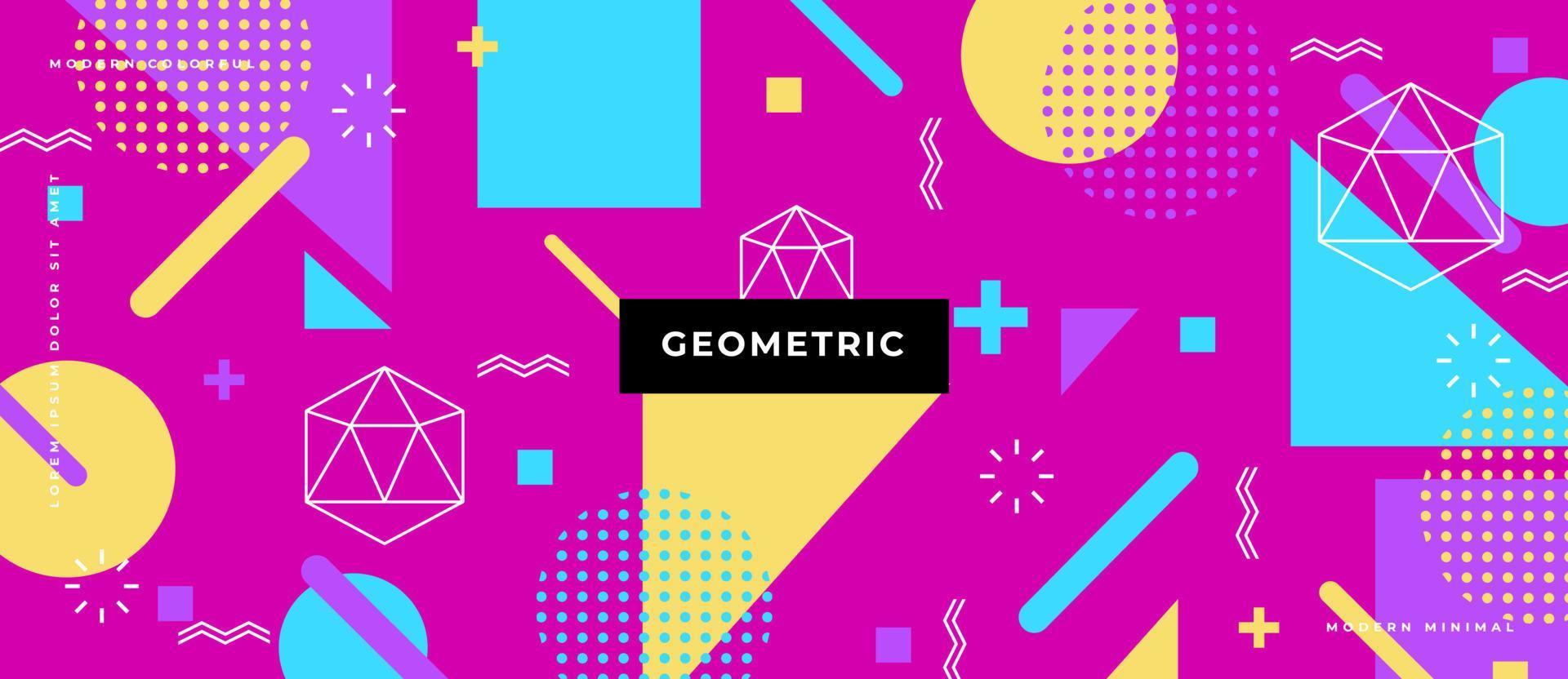 80s seamless pattern with geometric shapes in memphis style. Circles and triangles. Colorful abstract neon background vector