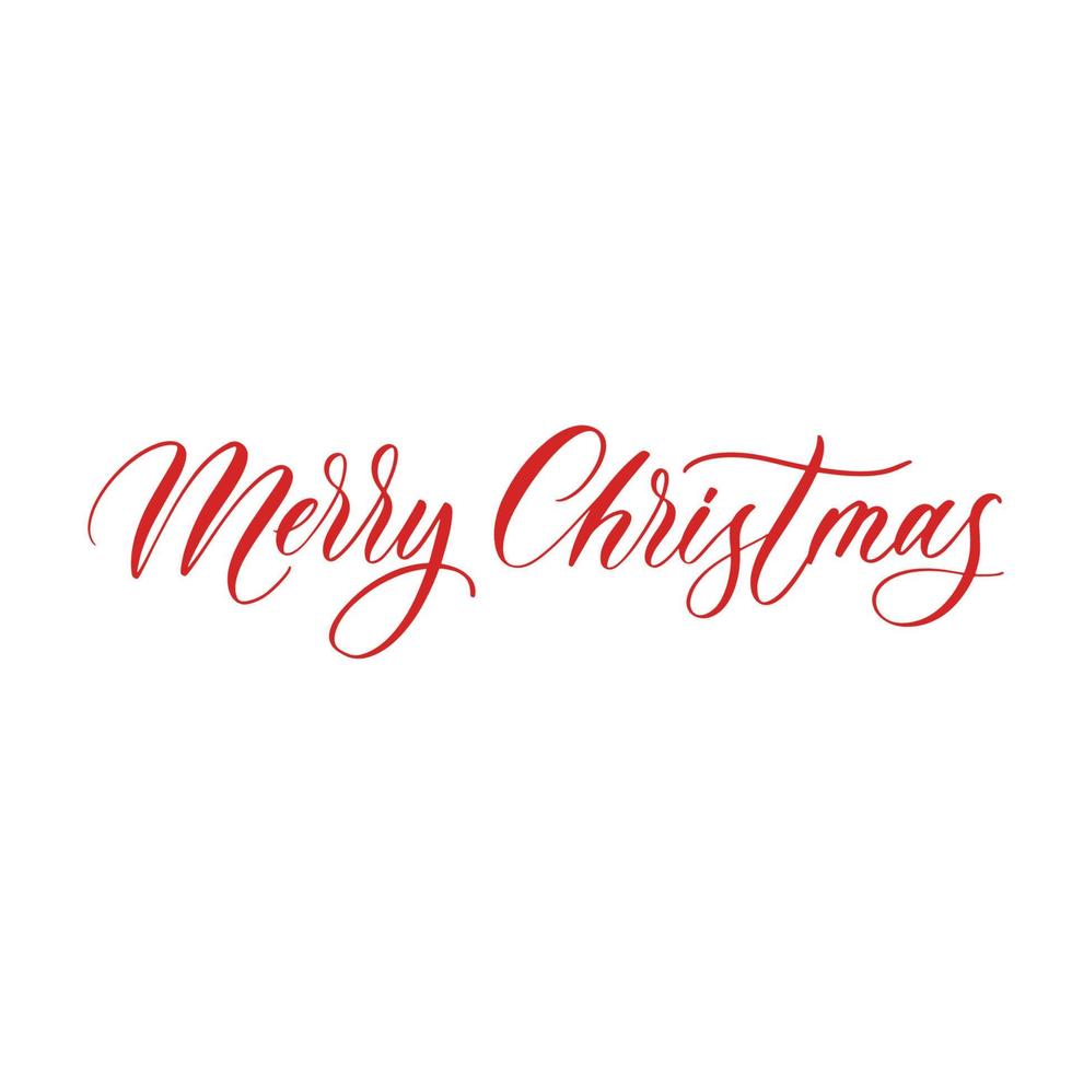 Merry Christmas handwritten red text on white background. vector