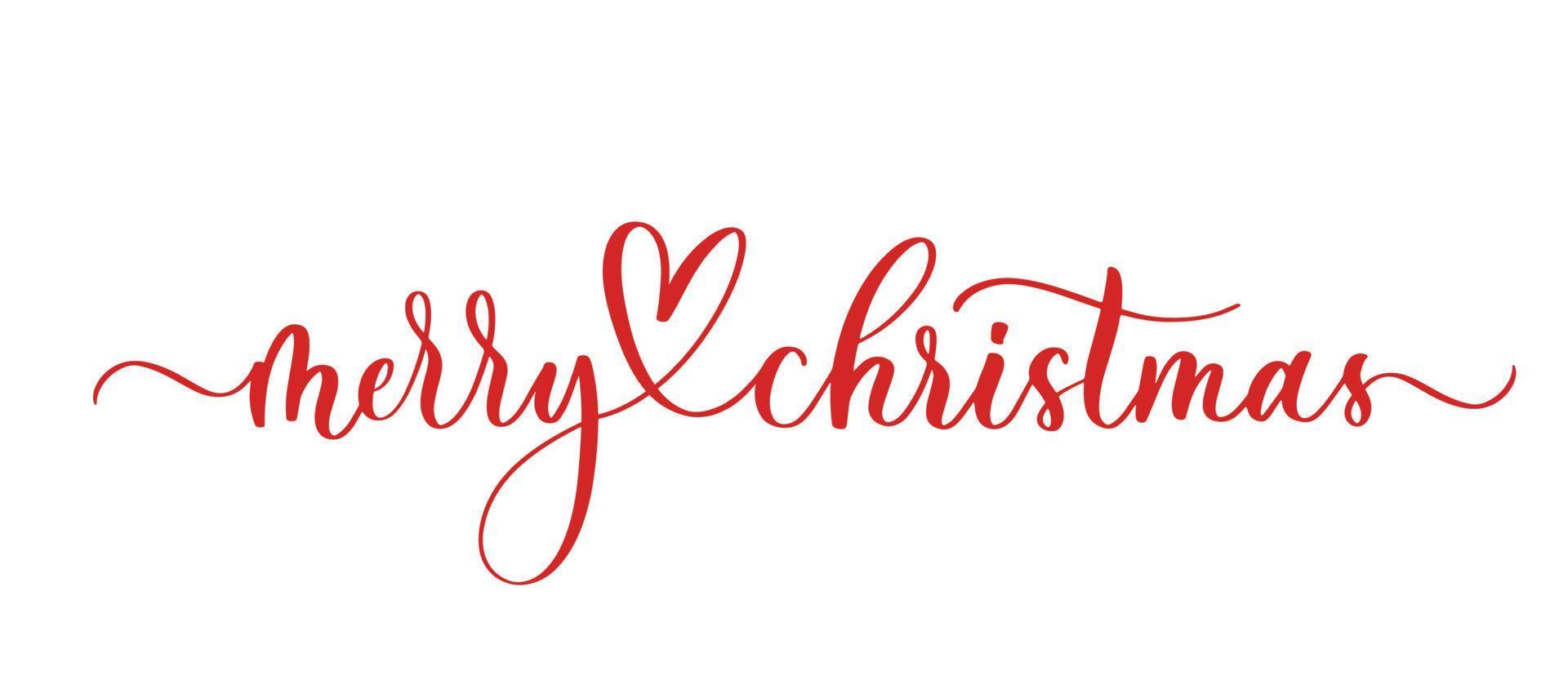 Merry Christmas handwritten red text on white background. vector