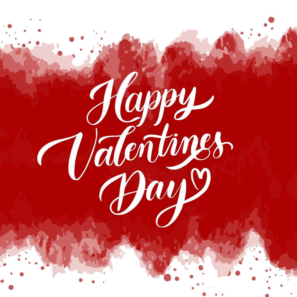 Happy valentines day handwritten text on red watercolor background. vector