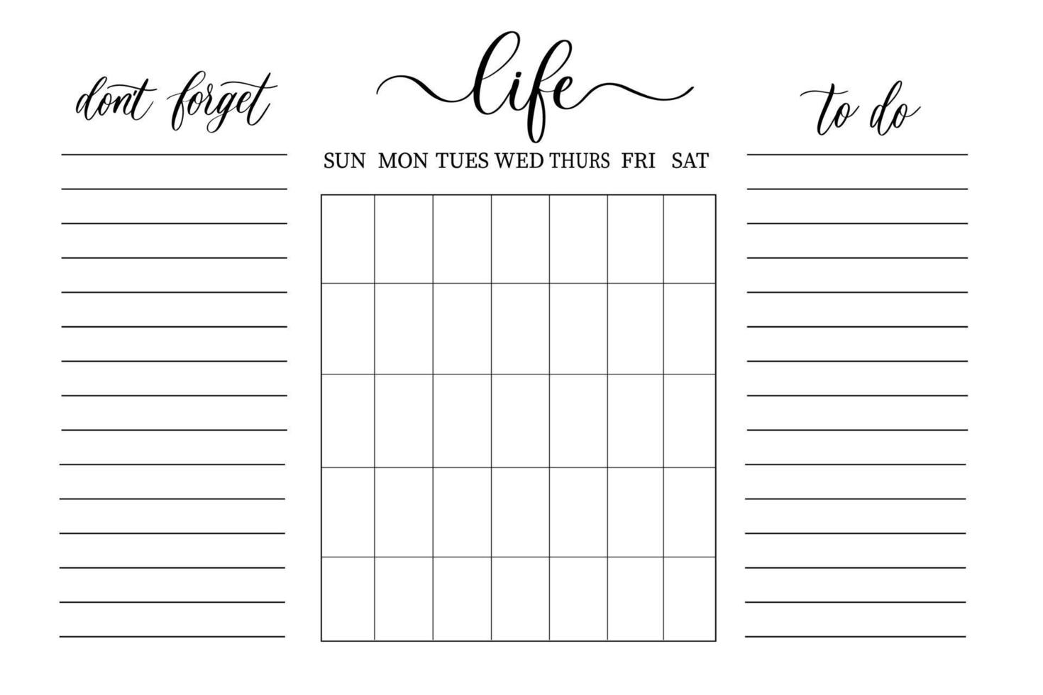 To do list, planner with weeks and calligraphy. vector