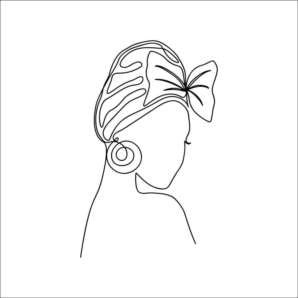 Silhouette of a beautiful african american woman drawn by one line. Female sketch. Modern print. Vector illustration in minimalist style.