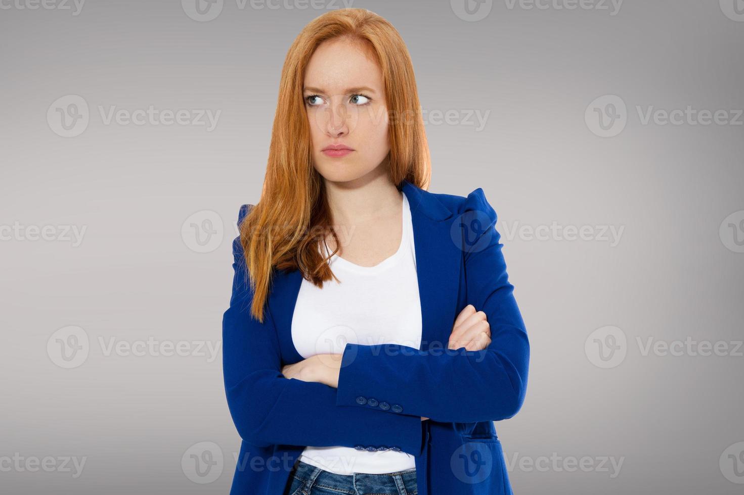 Woman do face palm, girl make facepalm, female migraine, head pain, bad feeling, tired woman - gray grey background photo