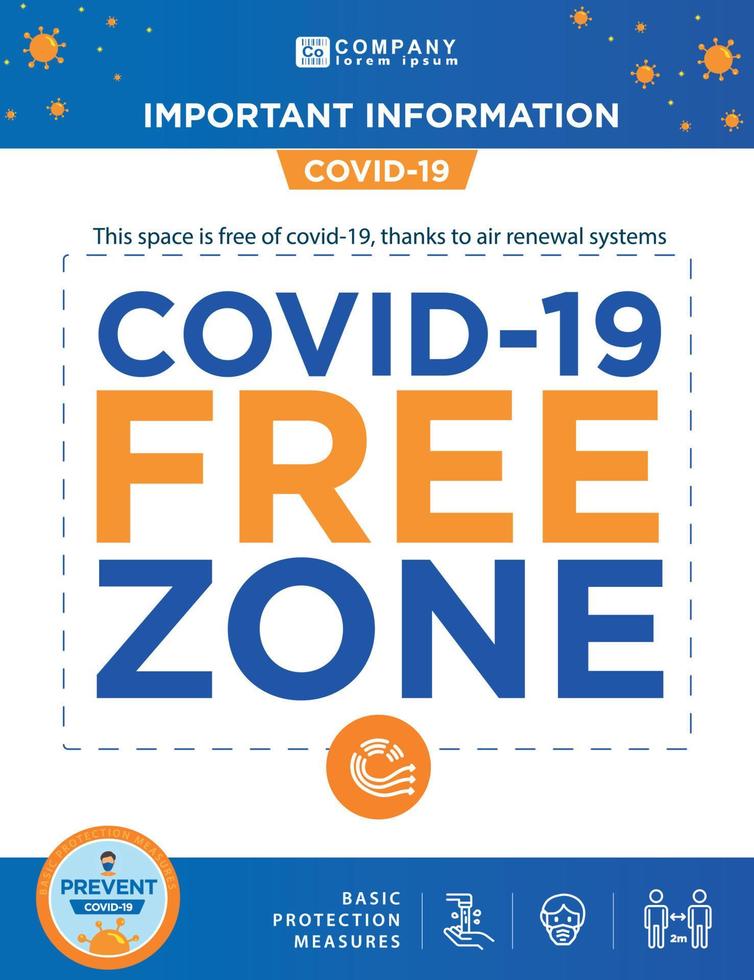 COVID-19. Posters with anti covid-19 measures. Protocols and Regulations. Basic covid protection measures. Temperature control, air renewal and virus free zone. Poster and banners covid-19 vector