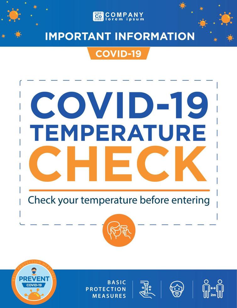 COVID-19. Posters with anti covid-19 measures. Protocols and Regulations. Basic covid protection measures. Temperature control, air renewal and virus free zone. Poster and banners covid-19 vector