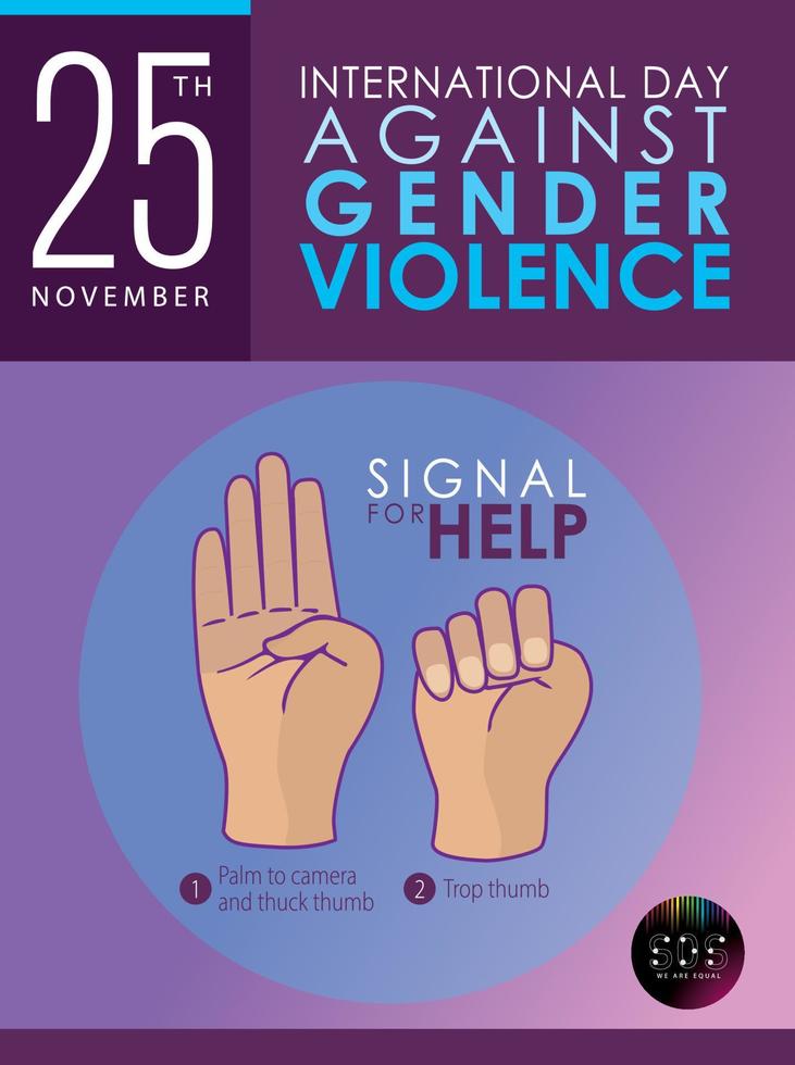 International day against gender violence, November 25th. Signal for help, SOS. International Day for the Elimination of Violence against Women. 25 November. We are equal. vector