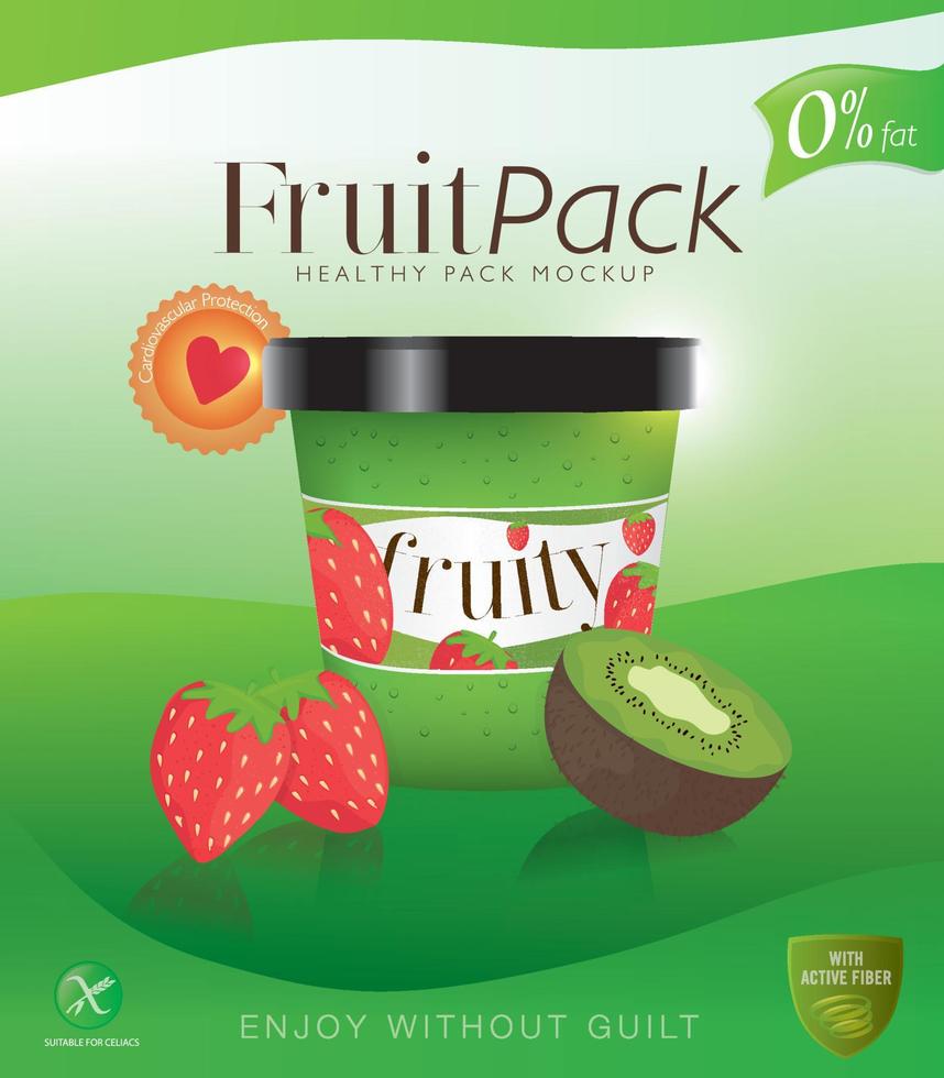 Healthy product packaging. Natural, healthy and fruity pack. Wafers for the protection of the digistive system, the heart and celiacs. Natural pack or pot mockup, ideal for a healthy life vector