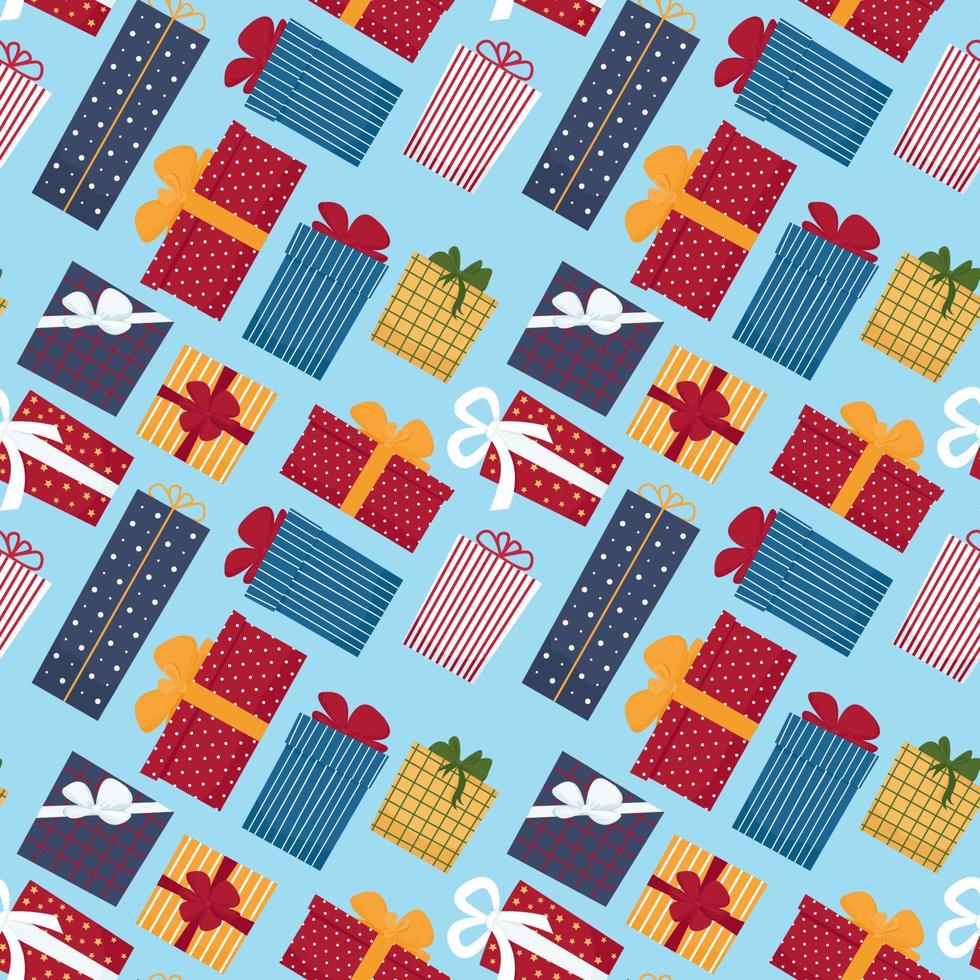 Gift box seamless pattern in cartoon flat style. Vector illustration