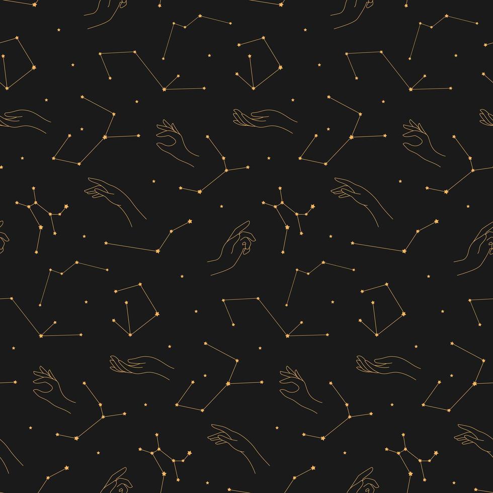 celestial seamless pattern hands and constellations vector