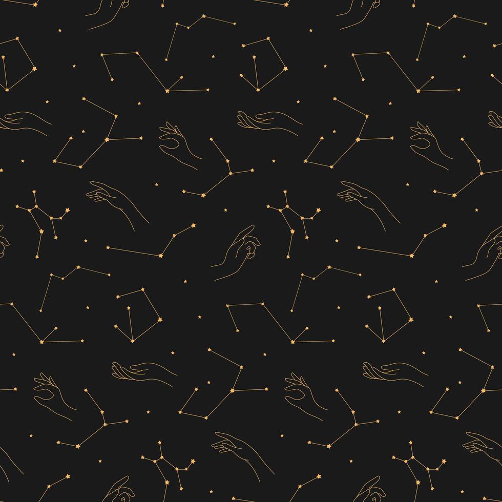 celestial seamless pattern hands and constellations vector