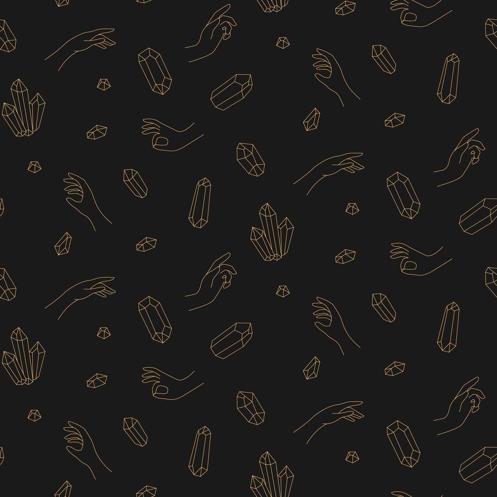 Seamless pattern gold crystals and hands. Vector background