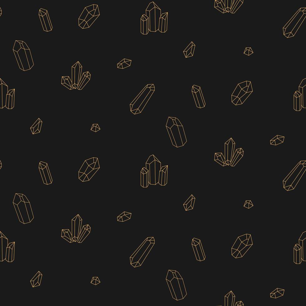 Seamless pattern with gold fairytale crystals gems. Vector background