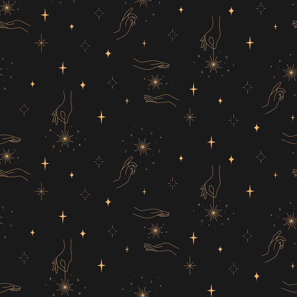 celestial seamless pattern hands and stars vector
