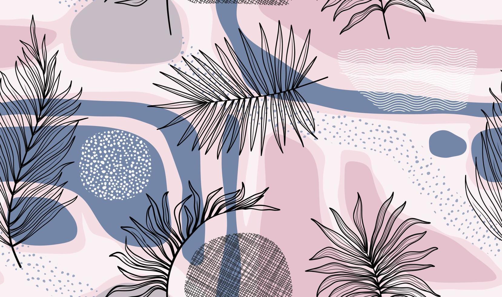 hojas tropicales dibujadas a mano de patrones sin fisuras. diseño botánico de moda en colores rosa y verde. vector de diseño repetitivo para tela, papel tapiz o papel de envolver.