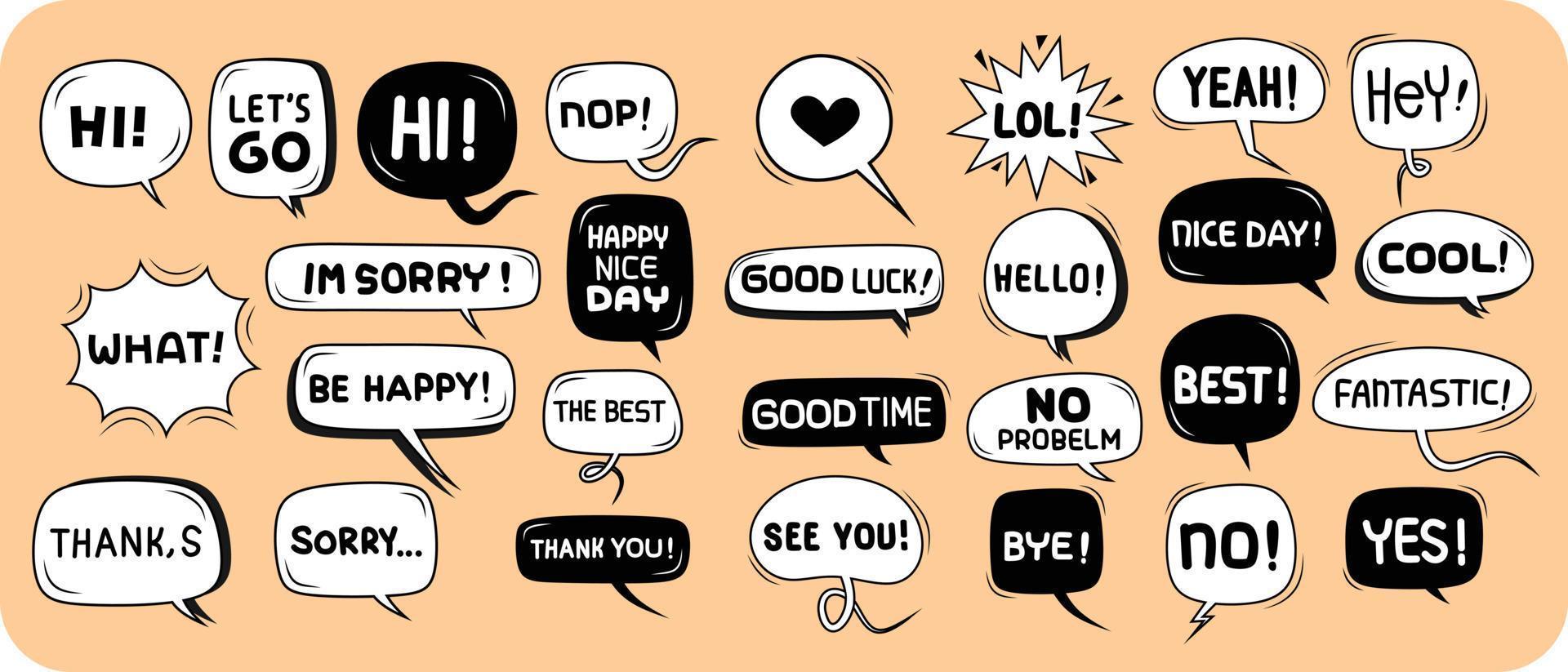 Cute speech bubble doodle set vector