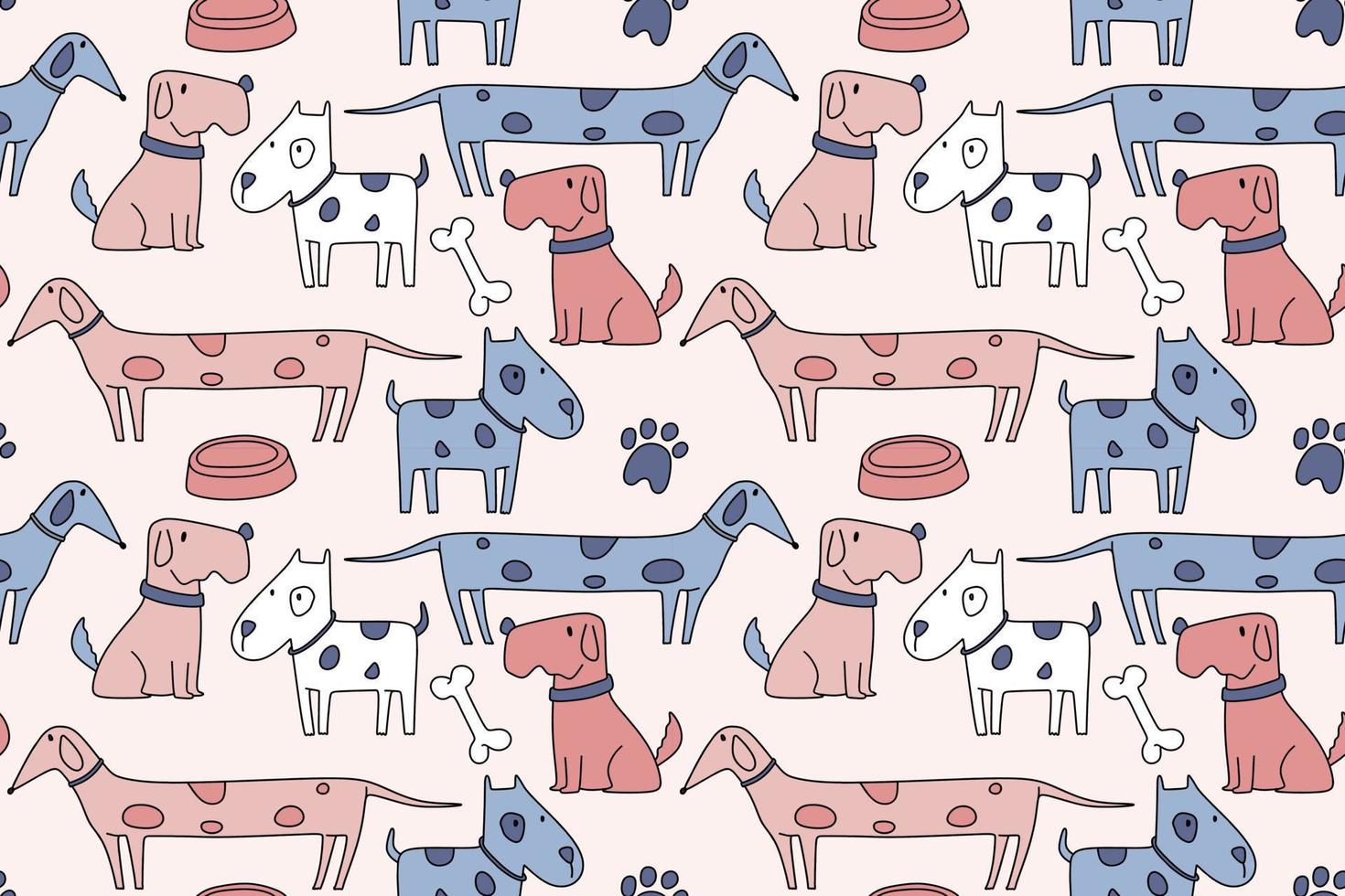 seamless pattern with hand drawn dogs vector