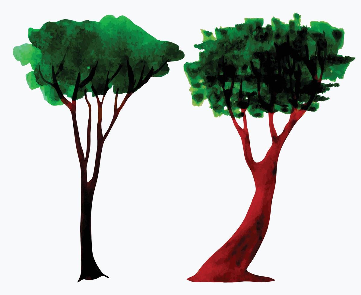 colección de árboles de acuarela vector