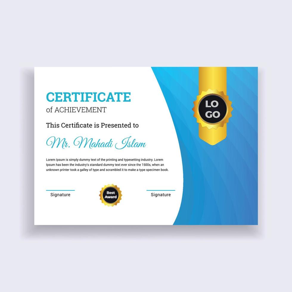 Modern Certificate Template Design. Creative Certificate of Appreciation Award Template Design. vector