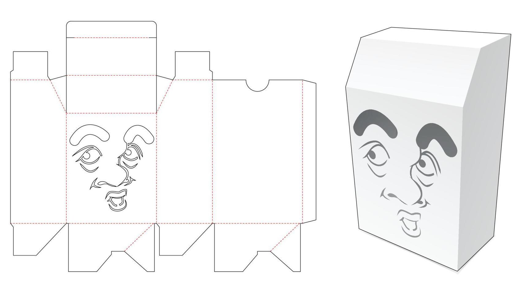 Packaging box with stenciled face cartoon die cut template vector