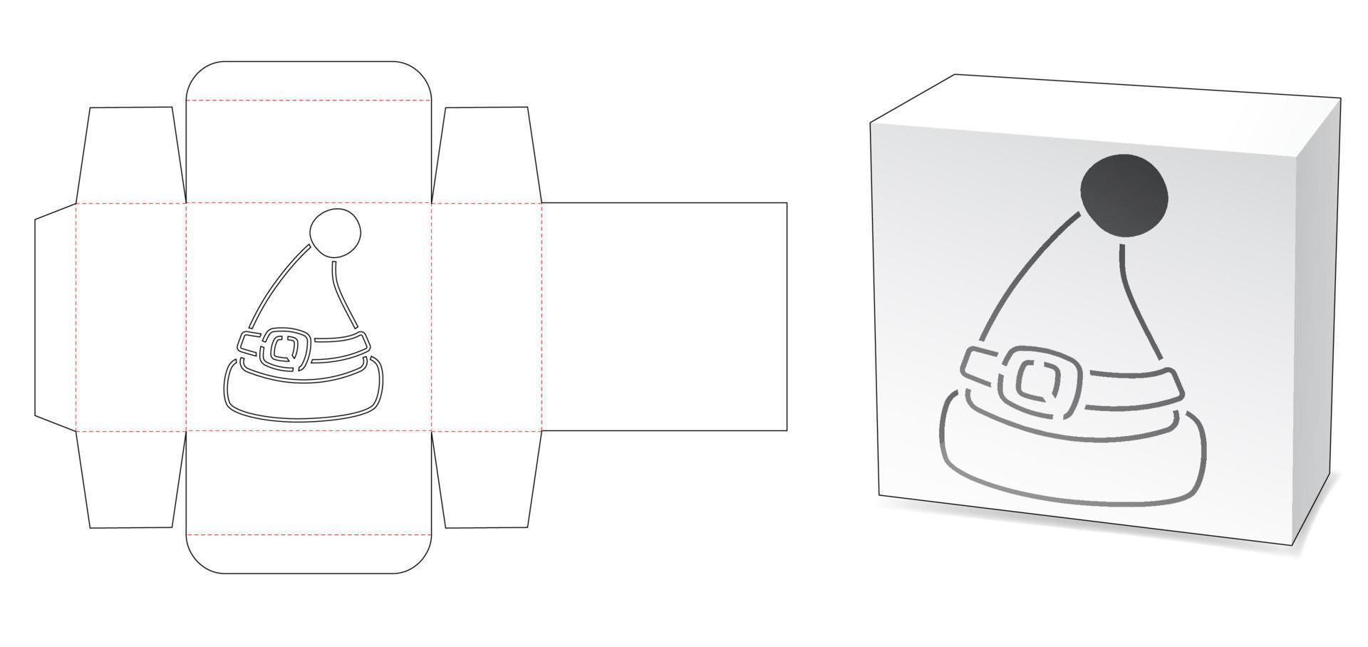 mini caja con plantilla troquelada de sombrero de navidad estarcido vector