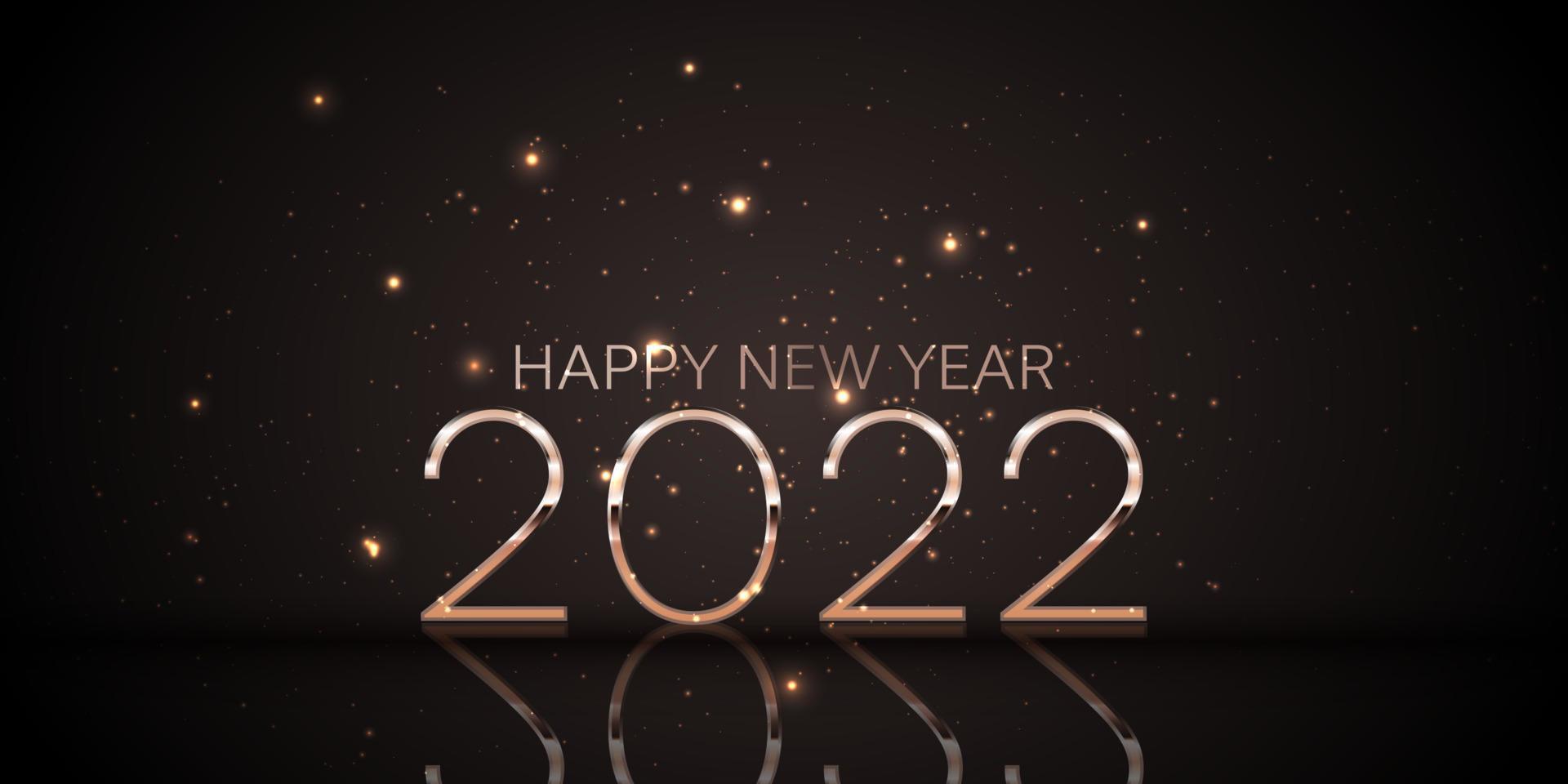 Happy New Year banner design in black and rose gold vector