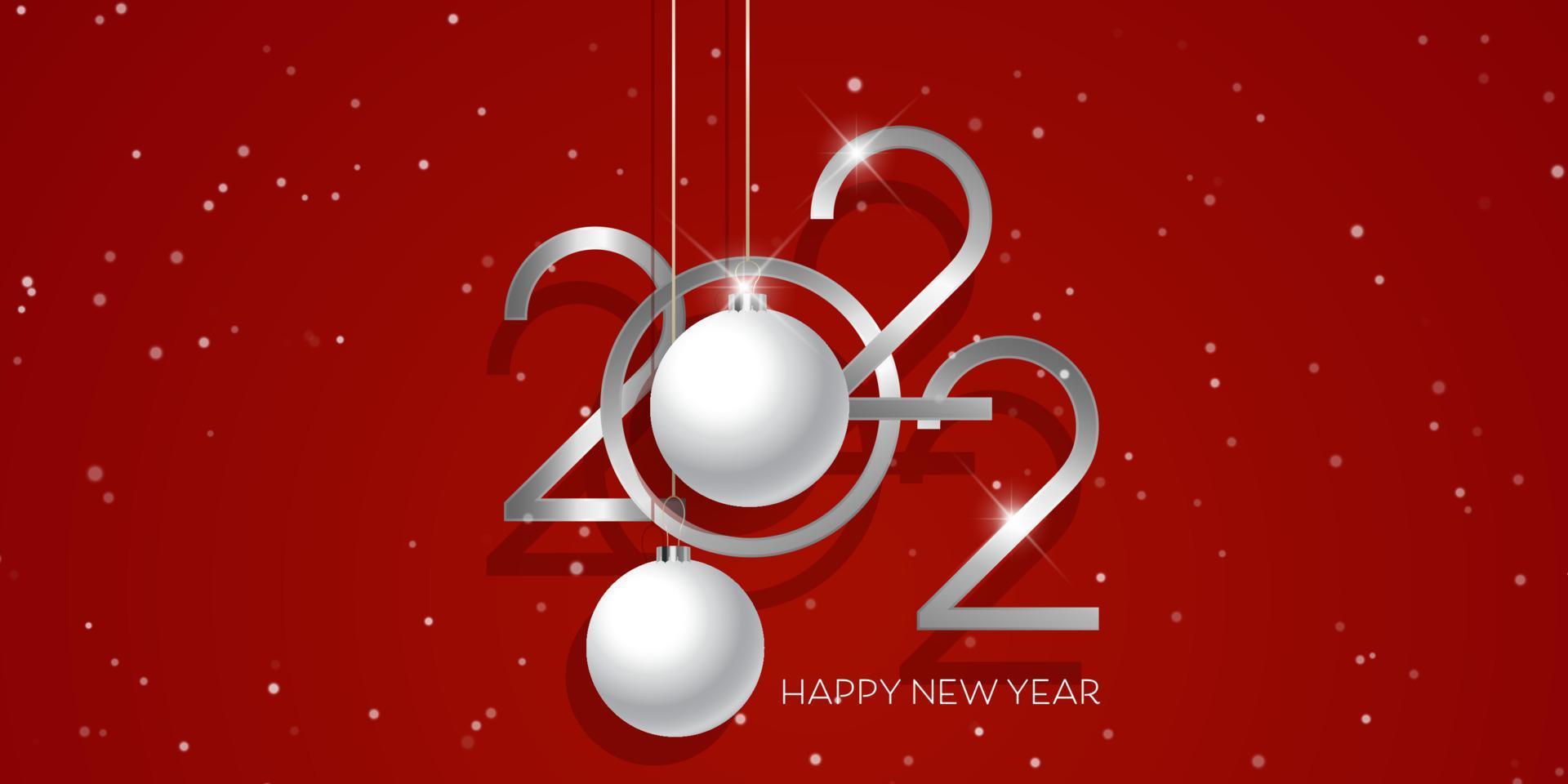 Happy New Year banner with hanging baubles vector