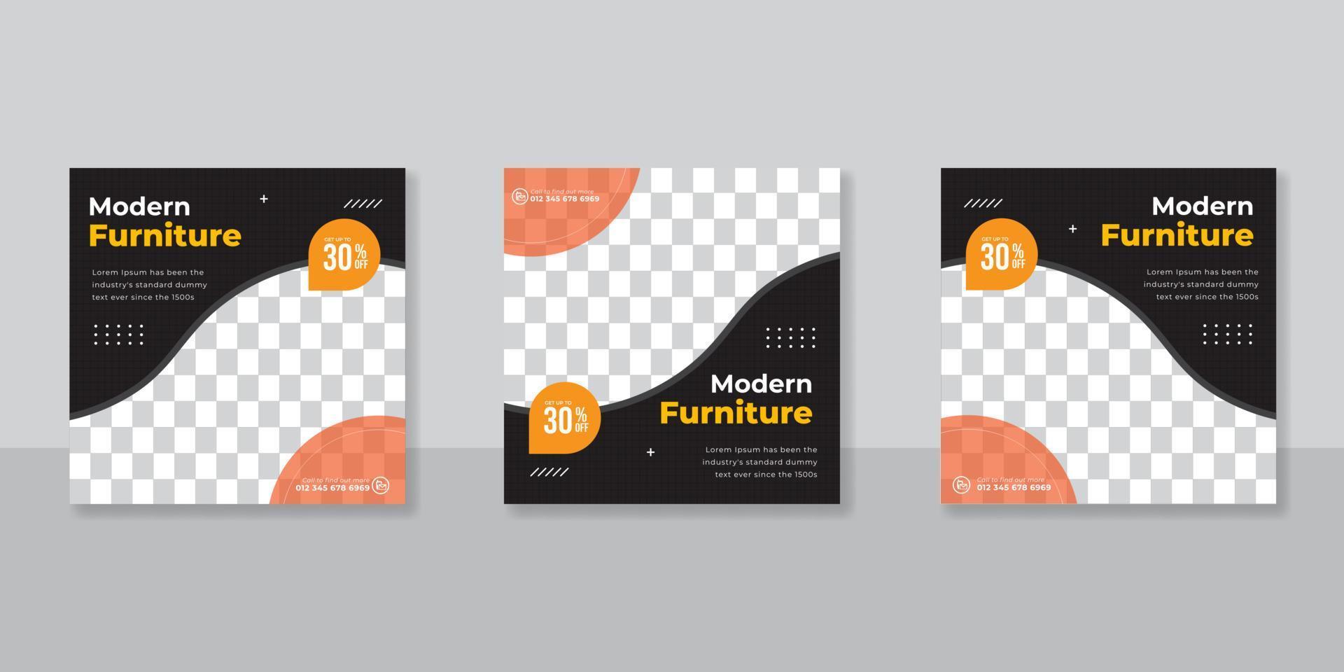 Modern Furniture social media post templates vector