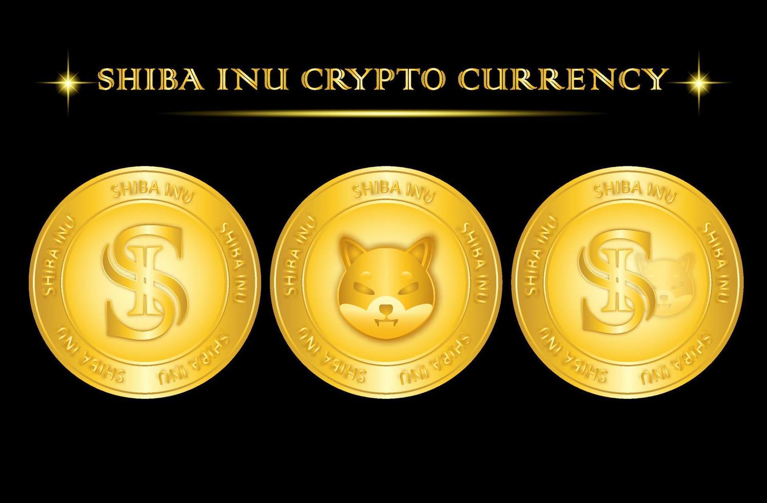 Shiba Inu gold coin crypto currency icon set logo vector