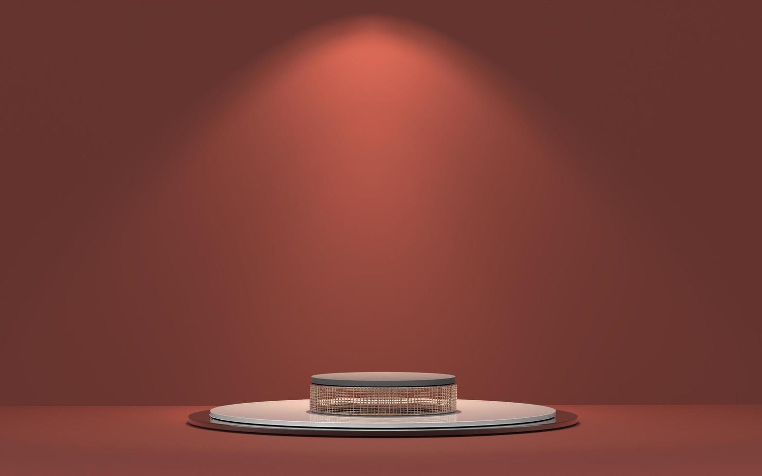 Escenario de podio 3d render realista minimalismo color rojo con foco para anuncio de producto o publicidad foto