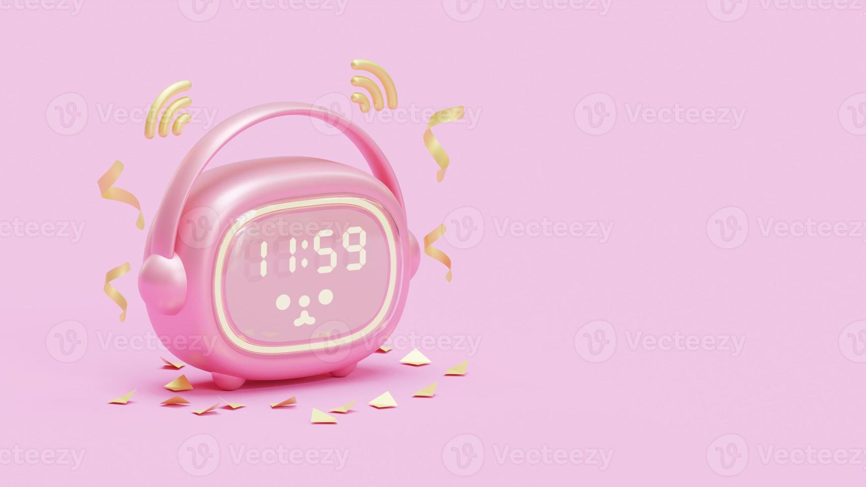 página de inicio de año nuevo con lindo reloj despertador ilustración de renderizado 3d foto