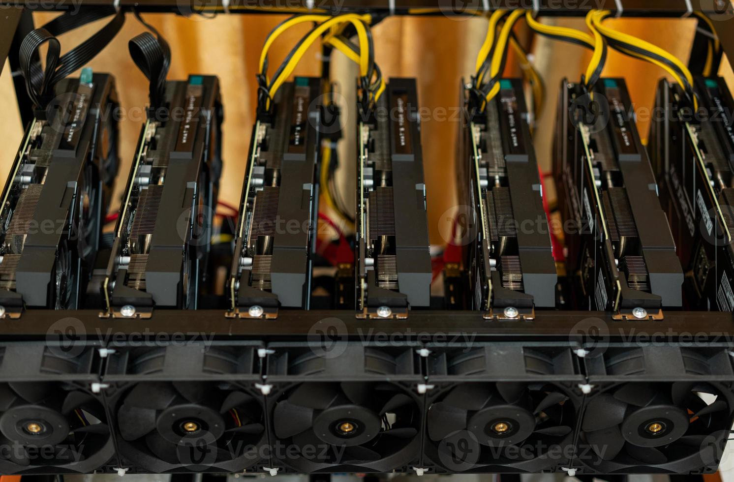 Bitcoin mining farm.  Rig for cryptocurrency miner photo