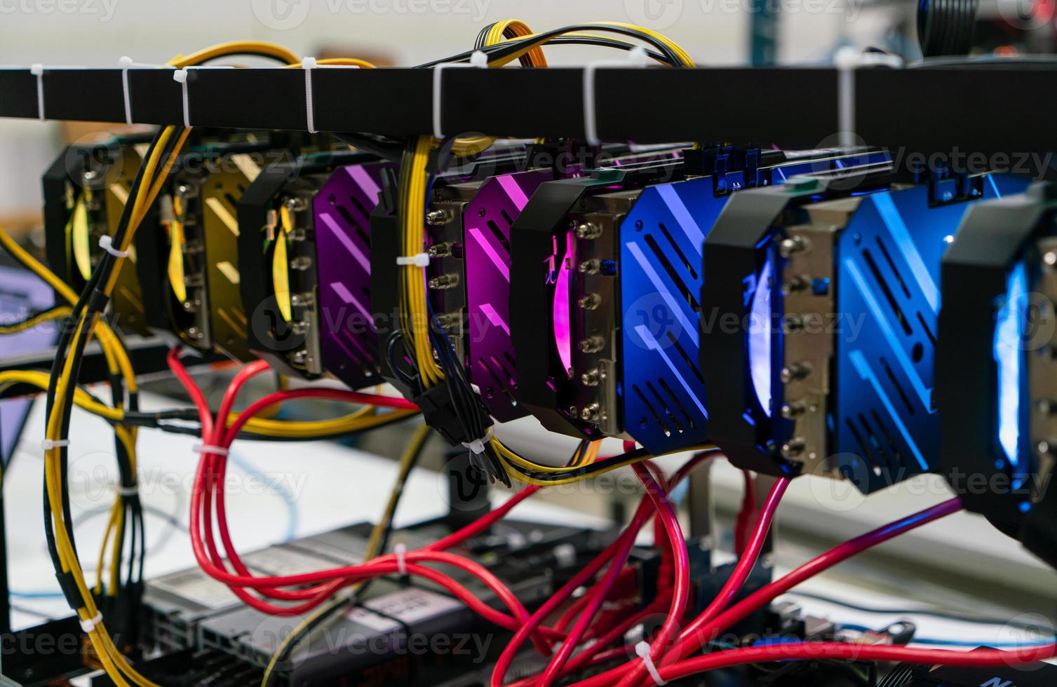 Bitcoin mining farm.  Rig for cryptocurrency miner photo