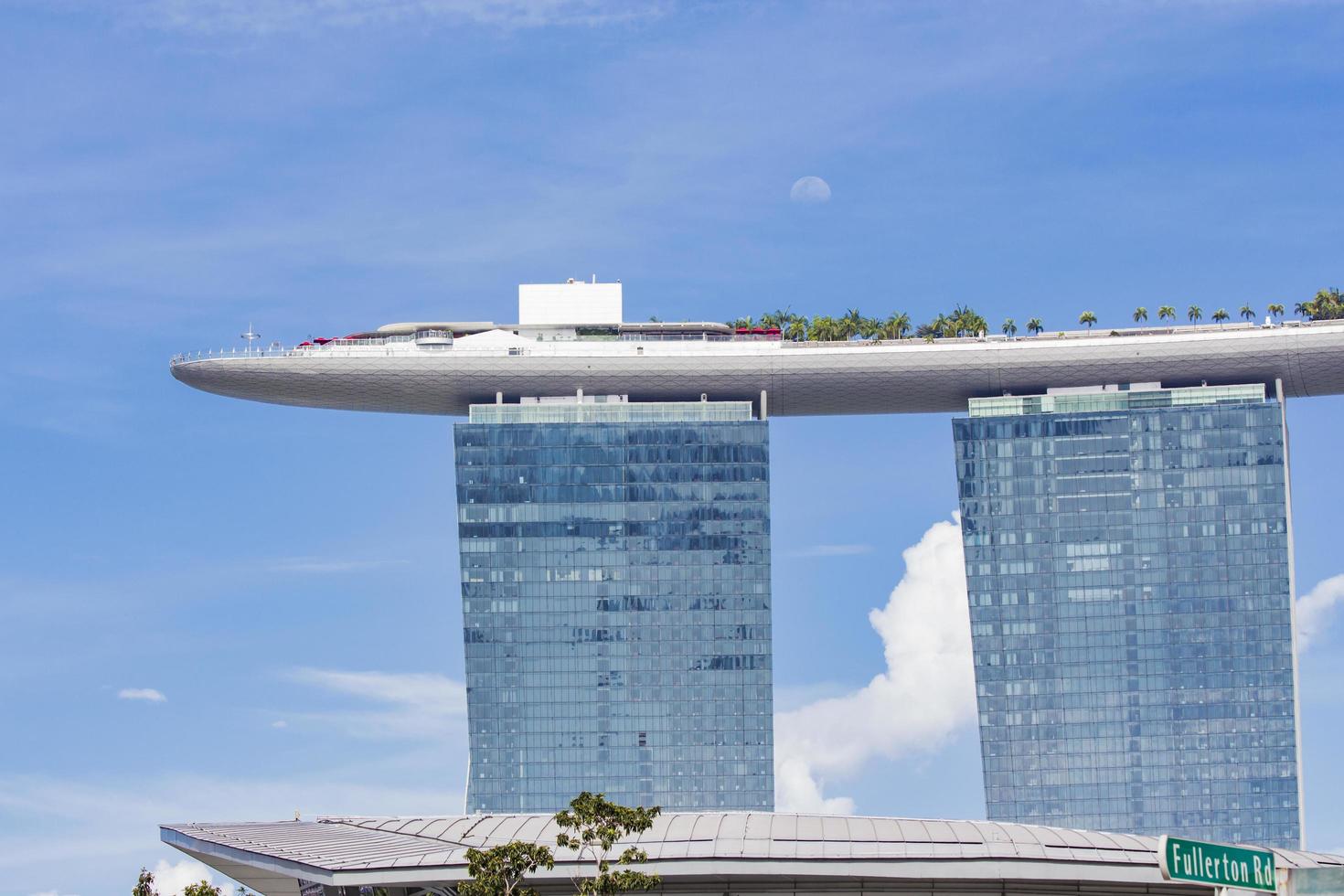 SINGAPORE, AUGUST 6, 2014 - View at Marina Bay Sands hotel in Singapore. It is the world's second most expensive building, at 5.5 billion USD. photo