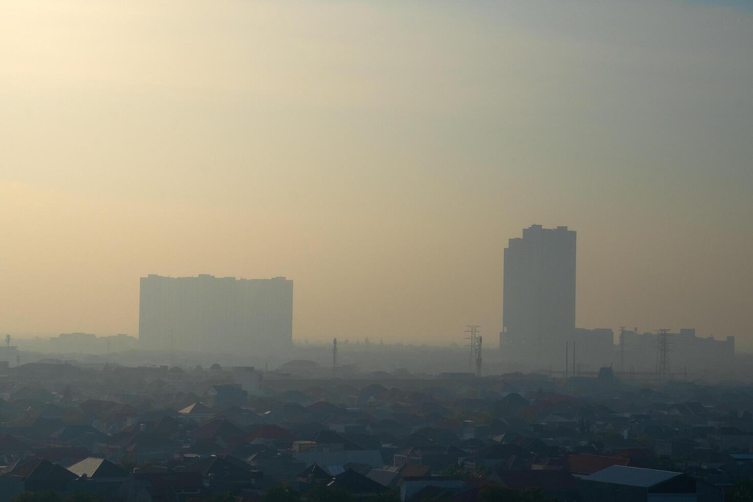 central Surabaya business district with tall tower buildings photo