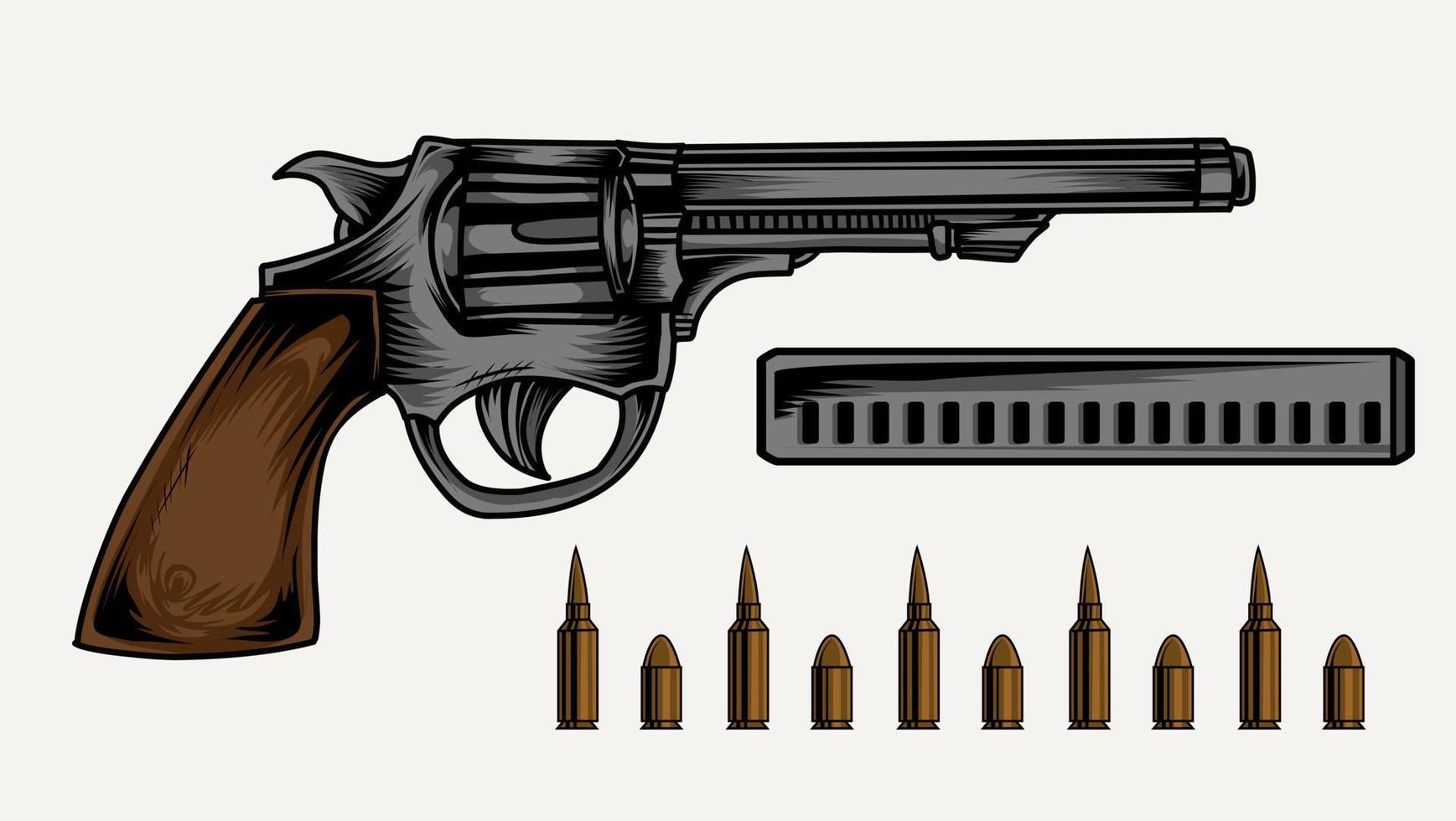 ilustración, vector, vendimia, pistolas, pistola vector