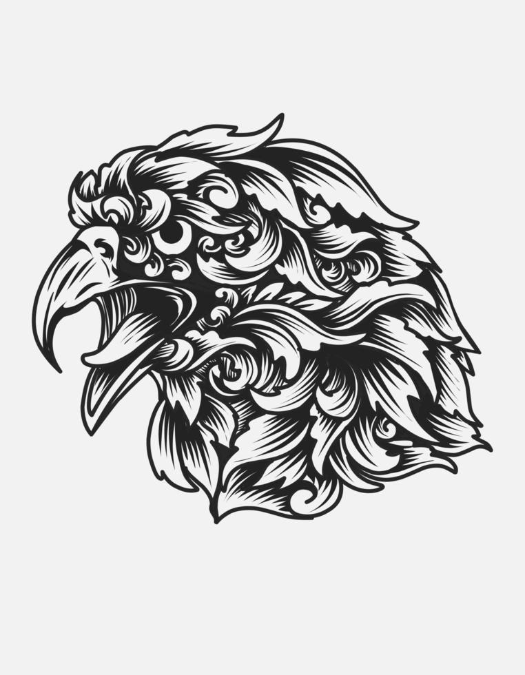 illustration vector eagle head with vintage engraving ornament style