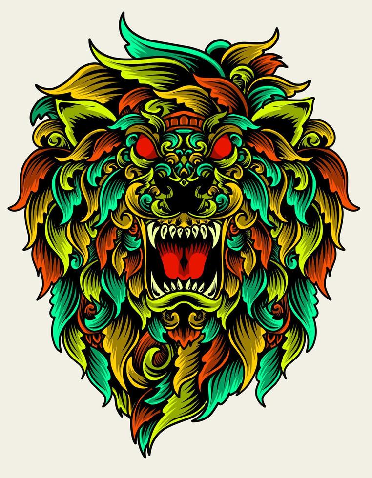 illustration vector lion head antique ornament style