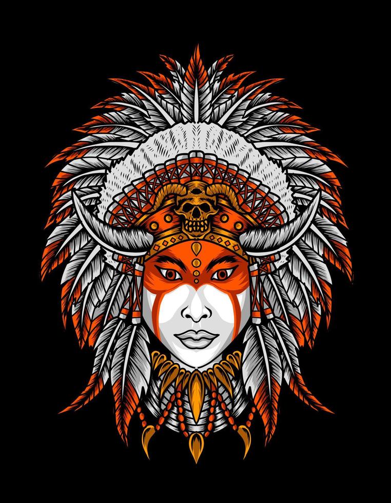 ilustración, vector, indio, apache, mujer, cabeza vector