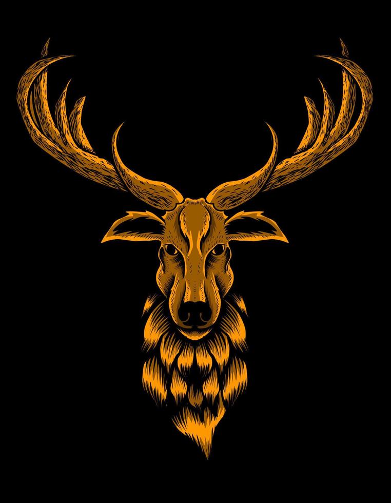 Ilustración vector cabeza de ciervo sobre fondo negro